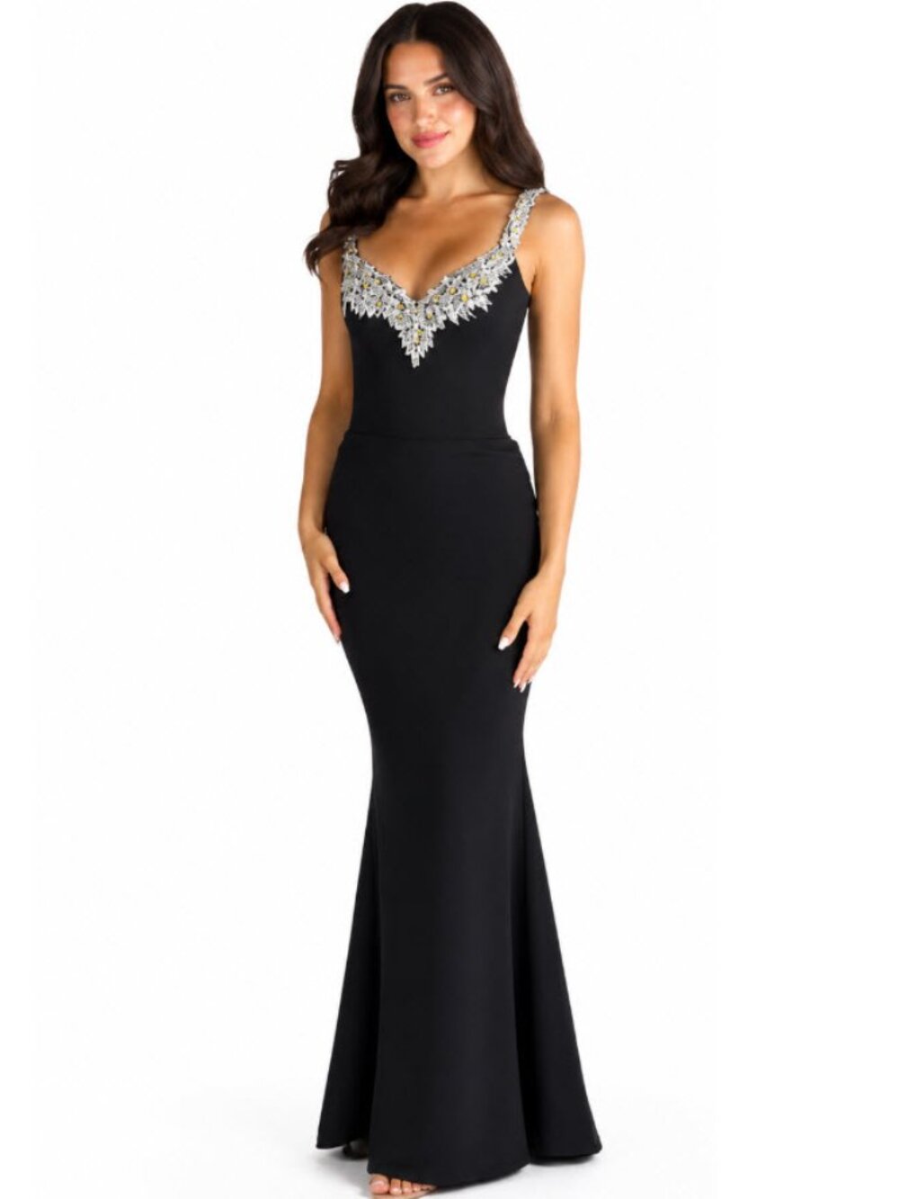 Black Evening Gown with Silver Accents by Miss Madison Size Small